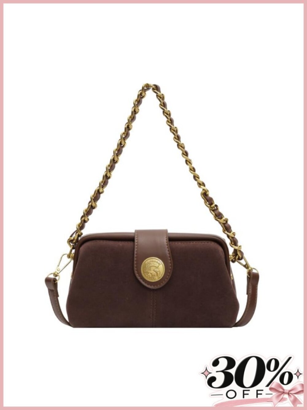 Faux Suede Mini Purse Crossbody Bag with Gold Chain Strap